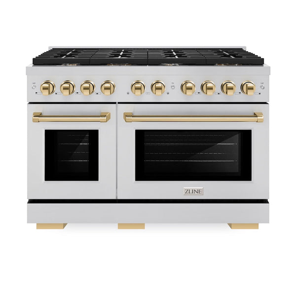 ZLINE Autograph Edition 48 in. 6.7 cu. ft. Paramount Double Oven Dual Fuel Range with 8 Burner Gas Cooktop in Stainless Steel and Polished Gold Accents, Open Box-Good Condition