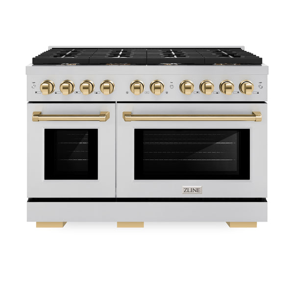 ZLINE Autograph Edition 48 in. 6.7 cu. ft. Paramount Double Oven Dual Fuel Range with 8 Burner Gas Cooktop in Stainless Steel and Polished Gold Accents, Open Box-Great Condition