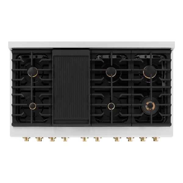 ZLINE Autograph Edition 48 in. 6.7 cu. ft. Paramount Double Oven Dual Fuel Range with 8 Burner Gas Cooktop in Stainless Steel and Polished Gold Accents, Open Box-Great Condition