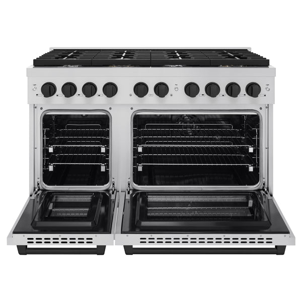 ZLINE Autograph Edition 48 in. 6.7 cu. ft. Paramount Double Oven Dual Fuel Range with 8 Burner Gas Cooktop in Stainless Steel and Matte Black Accents (SDRZ-48-MB)