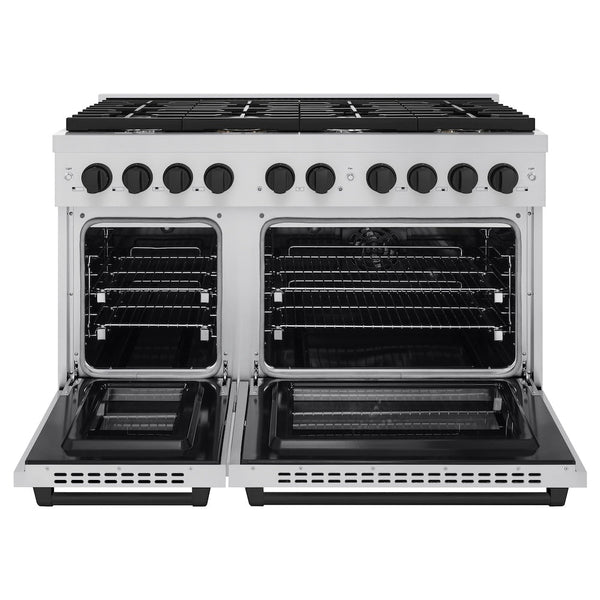 ZLINE Autograph Edition 48 in. 6.7 cu. ft. Paramount Double Oven Dual Fuel Range with 8 Burner Gas Cooktop in Stainless Steel and Matte Black Accents, Open Box-Good Condition