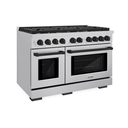 ZLINE Autograph Edition 48 in. 6.7 cu. ft. Paramount Double Oven Dual Fuel Range with 8 Burner Gas Cooktop in Stainless Steel and Matte Black Accents, Open Box-Great Condition