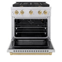 ZLINE Autograph Edition 30 in. 4.2 cu. ft. Paramount Gas Range with 4 Burner Cooktop and Convection Gas Oven in Stainless Steel and Champagne Bronze Accents, Open Box-Great Condition