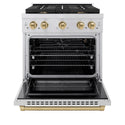ZLINE Autograph Edition 30 in. 4.2 cu. ft. Paramount Gas Range with 4 Burner Cooktop and Convection Gas Oven in Stainless Steel and Champagne Bronze Accents, Open Box-Great Condition
