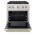 ZLINE Autograph Edition 30 in. 4.2 cu. ft. Paramount Gas Range with 4 Burner Cooktop and Convection Gas Oven in Stainless Steel and Champagne Bronze Accents, Open Box-Good Condition