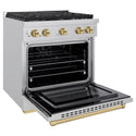 ZLINE Autograph Edition 30 in. 4.2 cu. ft. Paramount Gas Range with 4 Burner Cooktop and Convection Gas Oven in Stainless Steel and Champagne Bronze Accents, Open Box-Great Condition