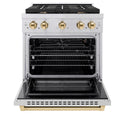 ZLINE Autograph Edition 30 in. 4.2 cu. ft. Paramount Gas Range with 4 Burner Cooktop and Convection Gas Oven in Stainless Steel and Polished Gold Accents, Open Box-Good Condition