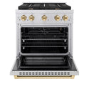 ZLINE Autograph Edition 30 in. 4.2 cu. ft. Paramount Gas Range with 4 Burner Cooktop and Convection Gas Oven in Stainless Steel and Polished Gold Accents, Open Box-Great Condition