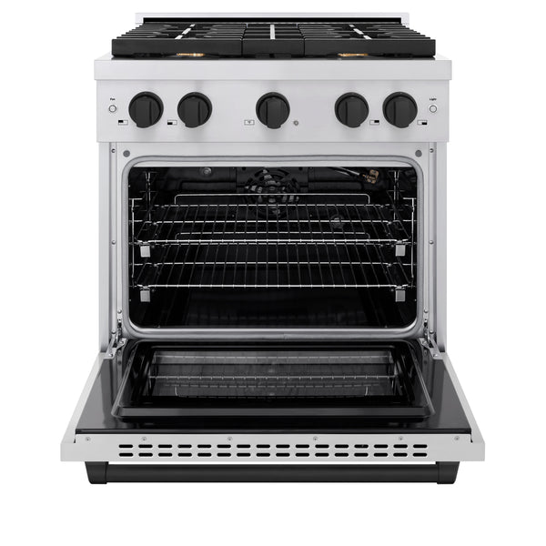 ZLINE Autograph Edition 30 in. 4.2 cu. ft. Paramount Gas Range with 4 Burner Cooktop and Convection Gas Oven in Stainless Steel and Matte Black Accents (SGRZ-30-MB)