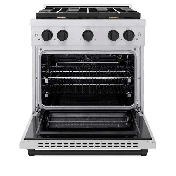 ZLINE Autograph Edition 30 in. 4.2 cu. ft. Paramount Gas Range with 4 Burner Cooktop and Convection Gas Oven in Stainless Steel and Matte Black Accents, Open Box-Good Condition