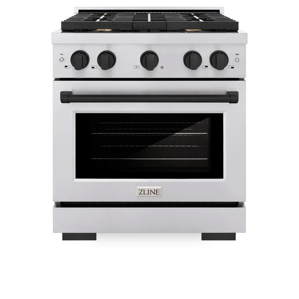 ZLINE Autograph Edition 30 in. 4.2 cu. ft. Paramount Gas Range with 4 Burner Cooktop and Convection Gas Oven in Stainless Steel and Matte Black Accents, Open Box-Great Condition