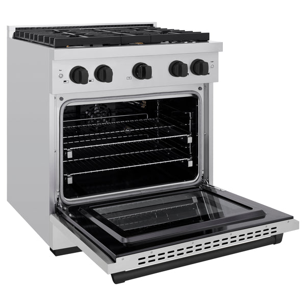 ZLINE Autograph Edition 30 in. 4.2 cu. ft. Paramount Gas Range with 4 Burner Cooktop and Convection Gas Oven in Stainless Steel and Matte Black Accents, Open Box-Great Condition
