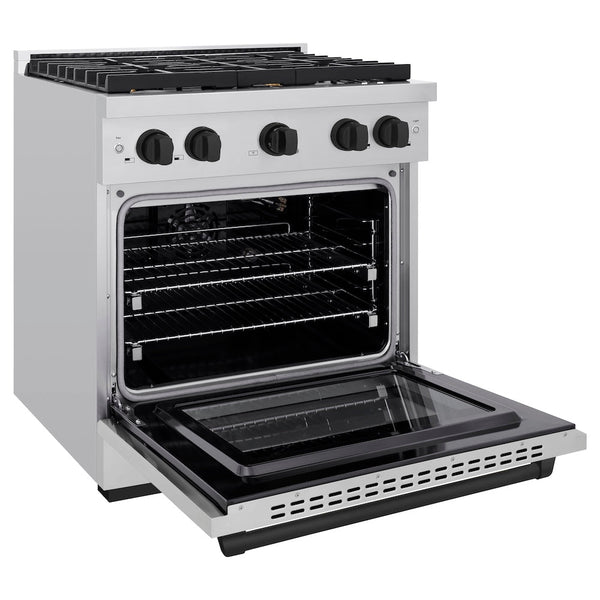 ZLINE Autograph Edition 30 in. 4.2 cu. ft. Paramount Gas Range with 4 Burner Cooktop and Convection Gas Oven in Stainless Steel and Matte Black Accents, Open Box-Good Condition