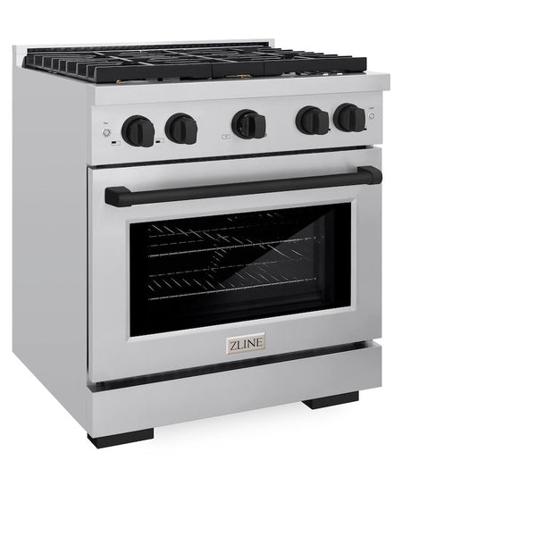 ZLINE Autograph Edition 30 in. 4.2 cu. ft. Paramount Gas Range with 4 Burner Cooktop and Convection Gas Oven in Stainless Steel and Matte Black Accents, Open Box-Good Condition