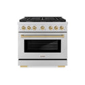 ZLINE Autograph Edition 36 in. 5.2 cu. ft. Paramount Gas Range with 6 Burner Cooktop and Convection Gas Oven in Stainless Steel and Champagne Bronze Accents, Open Box-Great Condition