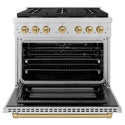 ZLINE Autograph Edition 36 in. 5.2 cu. ft. Paramount Gas Range with 6 Burner Cooktop and Convection Gas Oven in Stainless Steel and Champagne Bronze Accents, Open Box-Good Condition