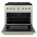 ZLINE Autograph Edition 36 in. 5.2 cu. ft. Paramount Gas Range with 6 Burner Cooktop and Convection Gas Oven in Stainless Steel and Champagne Bronze Accents, Open Box-Great Condition