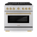 ZLINE Autograph Edition 36 in. 5.2 cu. ft. Paramount Gas Range with 6 Burner Cooktop and Convection Gas Oven in Stainless Steel and Champagne Bronze Accents, Open Box-Great Condition