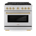 ZLINE Autograph Edition 36 in. 5.2 cu. ft. Paramount Gas Range with 6 Burner Cooktop and Convection Gas Oven in Stainless Steel and Champagne Bronze Accents, Open Box-Good Condition