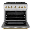 ZLINE Autograph Edition 36 in. 5.2 cu. ft. Paramount Gas Range with 6 Burner Cooktop and Convection Gas Oven in Stainless Steel and Polished Gold Accents (SGRZ-36-G)