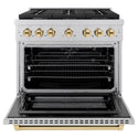 ZLINE Autograph Edition 36 in. 5.2 cu. ft. Paramount Gas Range with 6 Burner Cooktop and Convection Gas Oven in Stainless Steel and Polished Gold Accents, Open Box-Good Condition