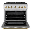 ZLINE Autograph Edition 36 in. 5.2 cu. ft. Paramount Gas Range with 6 Burner Cooktop and Convection Gas Oven in Stainless Steel and Polished Gold Accents, Open Box-Great Condition