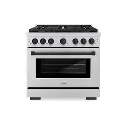 ZLINE Autograph Edition 36 in. 5.2 cu. ft. Paramount Gas Range with 6 Burner Cooktop and Convection Gas Oven in Stainless Steel and Matte Black Accents (SGRZ-36-MB)
