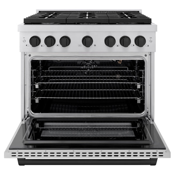 ZLINE Autograph Edition 36 in. 5.2 cu. ft. Paramount Gas Range with 6 Burner Cooktop and Convection Gas Oven in Stainless Steel and Matte Black Accents, Open Box-Good Condition