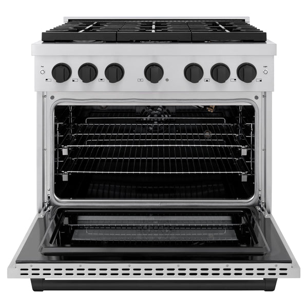 ZLINE Autograph Edition 36 in. 5.2 cu. ft. Paramount Gas Range with 6 Burner Cooktop and Convection Gas Oven in Stainless Steel and Matte Black Accents, Open Box-Great Condition