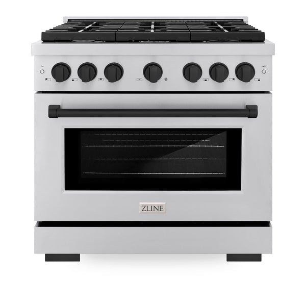 ZLINE Autograph Edition 36 in. 5.2 cu. ft. Paramount Gas Range with 6 Burner Cooktop and Convection Gas Oven in Stainless Steel and Matte Black Accents, Open Box-Good Condition