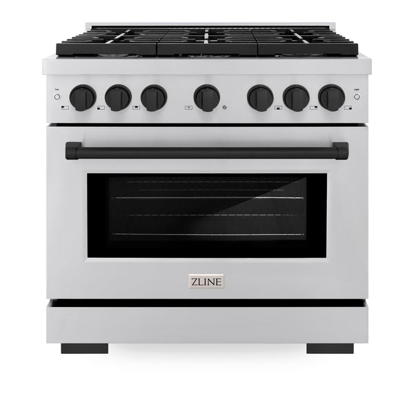ZLINE Autograph Edition 36 in. 5.2 cu. ft. Paramount Gas Range with 6 Burner Cooktop and Convection Gas Oven in Stainless Steel and Matte Black Accents, Open Box-Great Condition