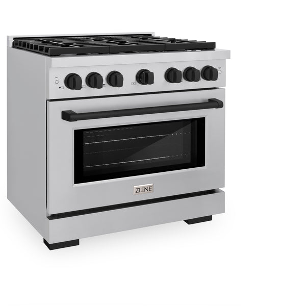 ZLINE Autograph Edition 36 in. 5.2 cu. ft. Paramount Gas Range with 6 Burner Cooktop and Convection Gas Oven in Stainless Steel and Matte Black Accents, Open Box-Great Condition