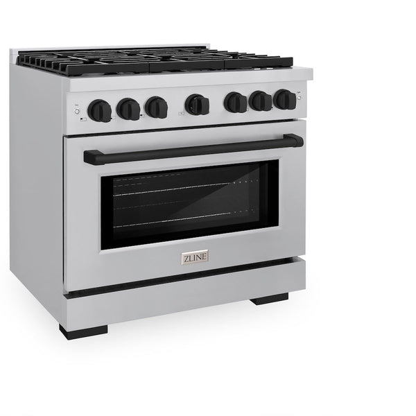 ZLINE Autograph Edition 36 in. 5.2 cu. ft. Paramount Gas Range with 6 Burner Cooktop and Convection Gas Oven in Stainless Steel and Matte Black Accents, Open Box-Good Condition