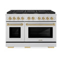 ZLINE Autograph Edition 48 in. 6.7 cu. ft. Paramount Double Oven Gas Range with 8 Burner Cooktop in Stainless Steel and Champagne Bronze Accents, Open Box-Great Condition