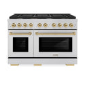ZLINE Autograph Edition 48 in. 6.7 cu. ft. Paramount Double Oven Gas Range with 8 Burner Cooktop in Stainless Steel and Champagne Bronze Accents, Open Box-Good Condition