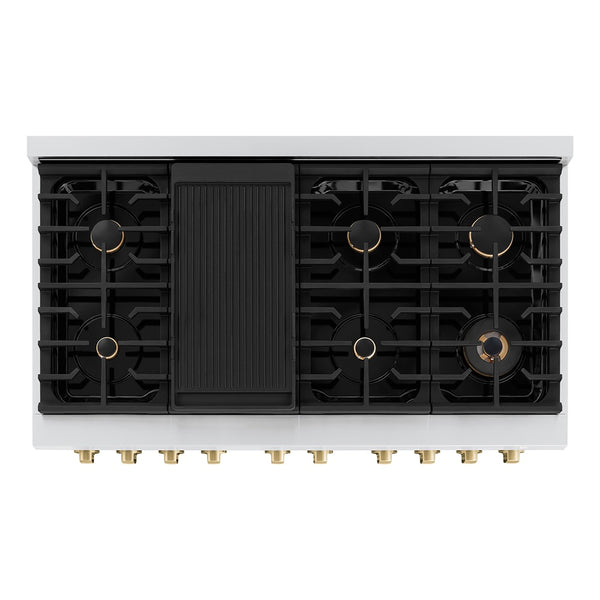 ZLINE Autograph Edition 48 in. 6.7 cu. ft. Paramount Double Oven Gas Range with 8 Burner Cooktop in Stainless Steel and Champagne Bronze Accents, Open Box-Great Condition