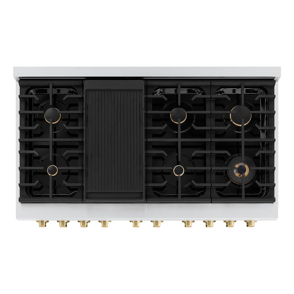 ZLINE Autograph Edition 48 in. 6.7 cu. ft. Paramount Double Oven Gas Range with 8 Burner Cooktop in Stainless Steel and Champagne Bronze Accents, Open Box-Good Condition