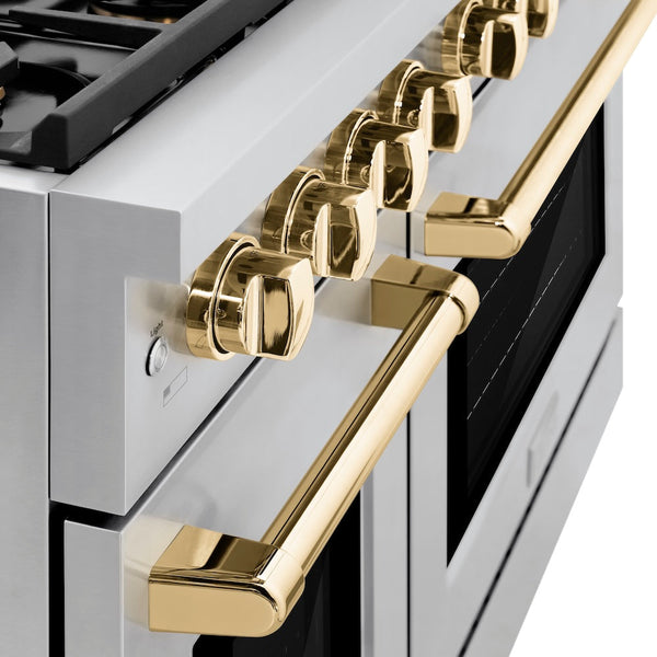 ZLINE Autograph Edition 48 in. 6.7 cu. ft. Paramount Double Oven Gas Range with 8 Burner Cooktop in Stainless Steel and Polished Gold Accents, Open Box-Good Condition