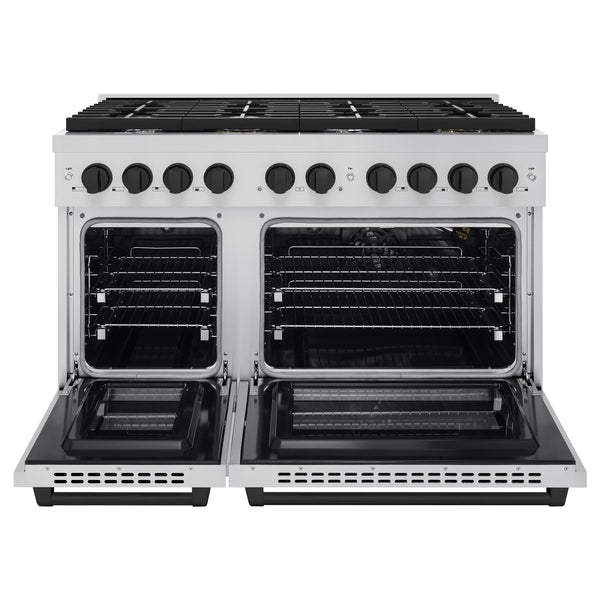 ZLINE Autograph Edition 48 in. 6.7 cu. ft. Paramount Double Oven Gas Range with 8 Burner Cooktop in Stainless Steel and Matte Black Accents, Open Box-Great Condition