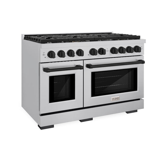 ZLINE Autograph Edition 48 in. 6.7 cu. ft. Paramount Double Oven Gas Range with 8 Burner Cooktop in Stainless Steel and Matte Black Accents, Open Box-Good Condition