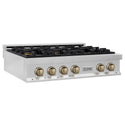 ZLINE Autograph Edition 36 in. Legacy Gas Rangetop with 6 Burners and Porcelain Cooktop in Stainless Steel with Champagne Bronze Accents, Open Box-Great Condition