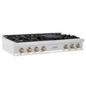 ZLINE Autograph Edition 48 in. Legacy Gas Rangetop with 7 Burners and Porcelain Cooktop in Stainless Steel with Champagne Bronze Accents, Open Box-Great Condition