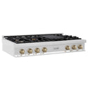 ZLINE Autograph Edition 48 in. Legacy Gas Rangetop with 7 Burners and Porcelain Cooktop in Stainless Steel with Champagne Bronze Accents, Open Box-Good Condition