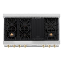 ZLINE Autograph Edition 48 in. Legacy Gas Rangetop with 7 Burners and Porcelain Cooktop in Stainless Steel with Polished Gold Accents, Open Box-Good Condition