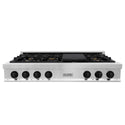 ZLINE Autograph Edition 48 in. Legacy Gas Rangetop with 7 Burners and Porcelain Cooktop in Stainless Steel with Matte Black Accents (RTZ-48-MB)
