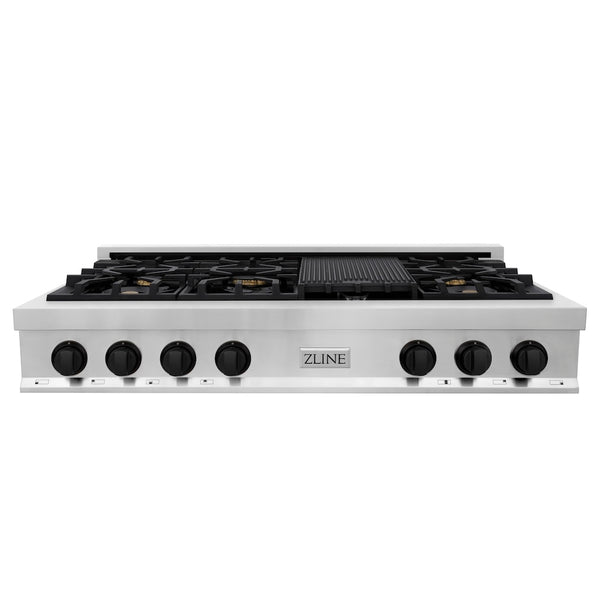 ZLINE Autograph Edition 48 in. Legacy Gas Rangetop with 7 Burners and Porcelain Cooktop in Stainless Steel with Matte Black Accents (RTZ-48-MB)