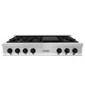 ZLINE Autograph Edition 48 in. Legacy Gas Rangetop with 7 Burners and Porcelain Cooktop in Stainless Steel with Matte Black Accents, Open Box-Good Condition