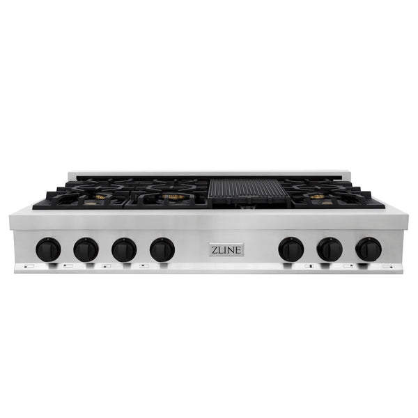 ZLINE Autograph Edition 48 in. Legacy Gas Rangetop with 7 Burners and Porcelain Cooktop in Stainless Steel with Matte Black Accents, Open Box-Good Condition