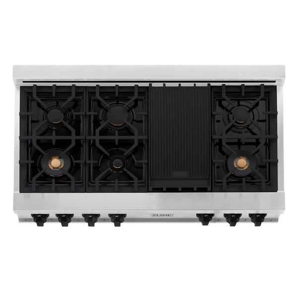 ZLINE Autograph Edition 48 in. Legacy Gas Rangetop with 7 Burners and Porcelain Cooktop in Stainless Steel with Matte Black Accents (RTZ-48-MB)