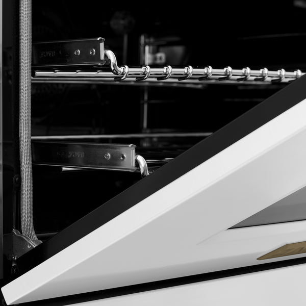 ZLINE Autograph Edition 60 in. 7.4 cu. ft. Legacy Dual Fuel Range with 9 Burner Gas Cooktop and 2 Electric Convection Ovens in Stainless Steel with White Matte Doors and Champagne Bronze Accents (RAZ-WM-60-CB)